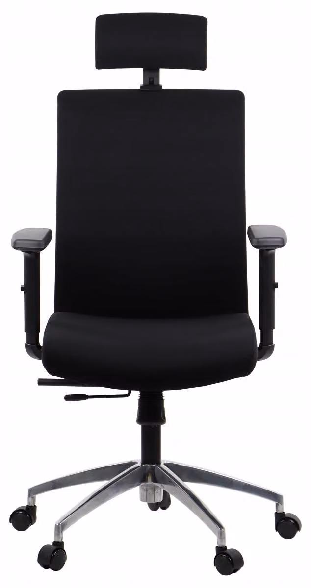 Sedia da ufficio ergonomica girevole RIVERTON F/H/AL, braccioli regolabili, poggiatesta, base in alluminio, seduta scorrevole (avanti-indietro), nero