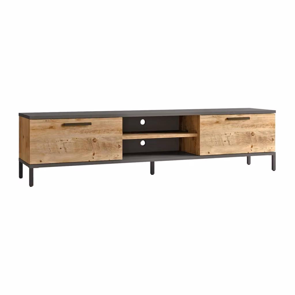 Mobile Basso Lempäälä en.casa Supporto TV con Passaggio Cavi e Sportelli a Ribalta, Rovere Rustico e Antracite, L: 160 cm, P: 35 cm, H: 39 cm – 2