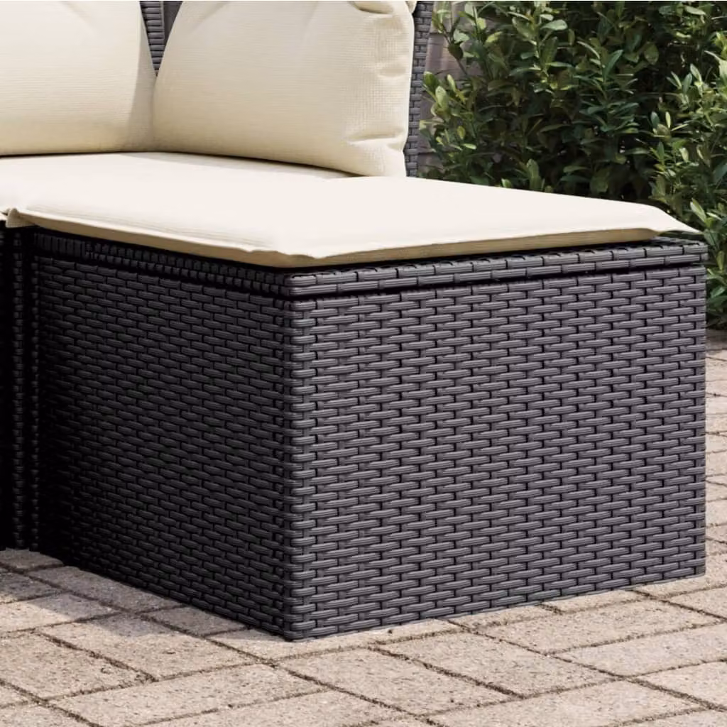 vidaXL Sgabello da giardino moderno in polyrattan nero con cuscino L: 55 cm, P: 55 cm, H: 37 cm