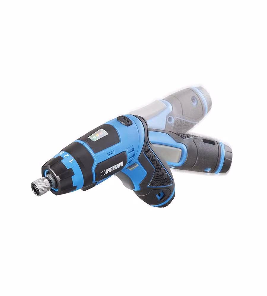 Avvitatore a batteria ricaricabile FERVI 3,6V blu con 30 inserti e scatola di latta
