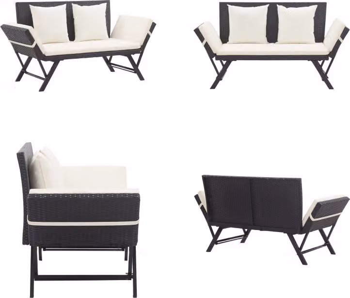 vidaXL Panca da giardino con cuscini 176 cm in poly rattan nero - Lettino da esterno - Lettini da esterno - Lettino da sole - Lettini da sole