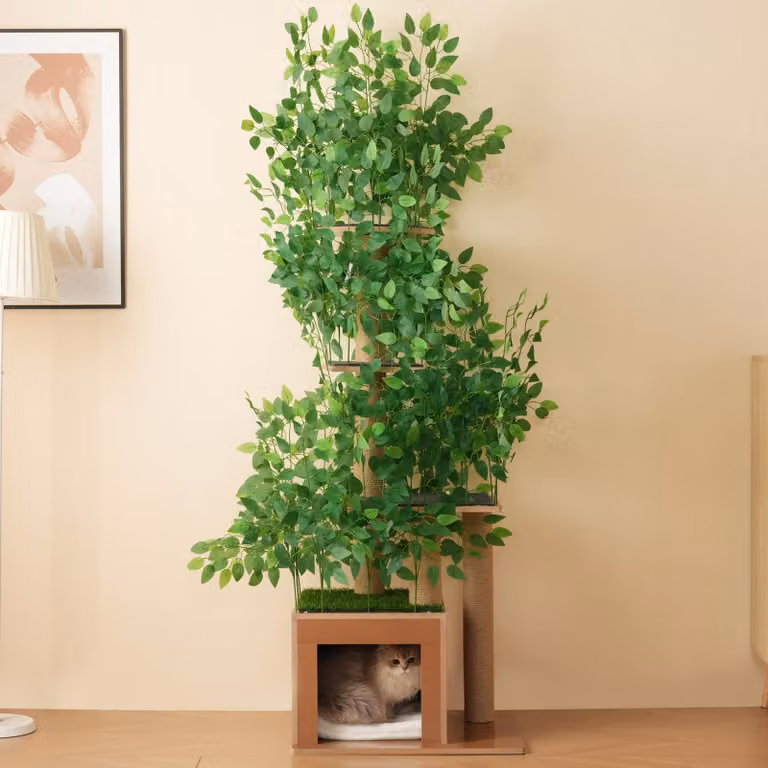 okwish Tiragraffi a forma di albero con 4 piattaforme e fori per gatti, poltrona per gatti con foglie rimovibili, poltrona per gatti in MDF resistente all'acqua e durevole, verde