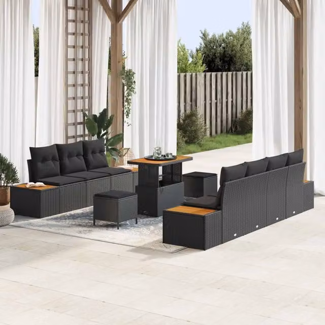 Set Divano da Giardino 10 pz Nero polyrattan 3362879