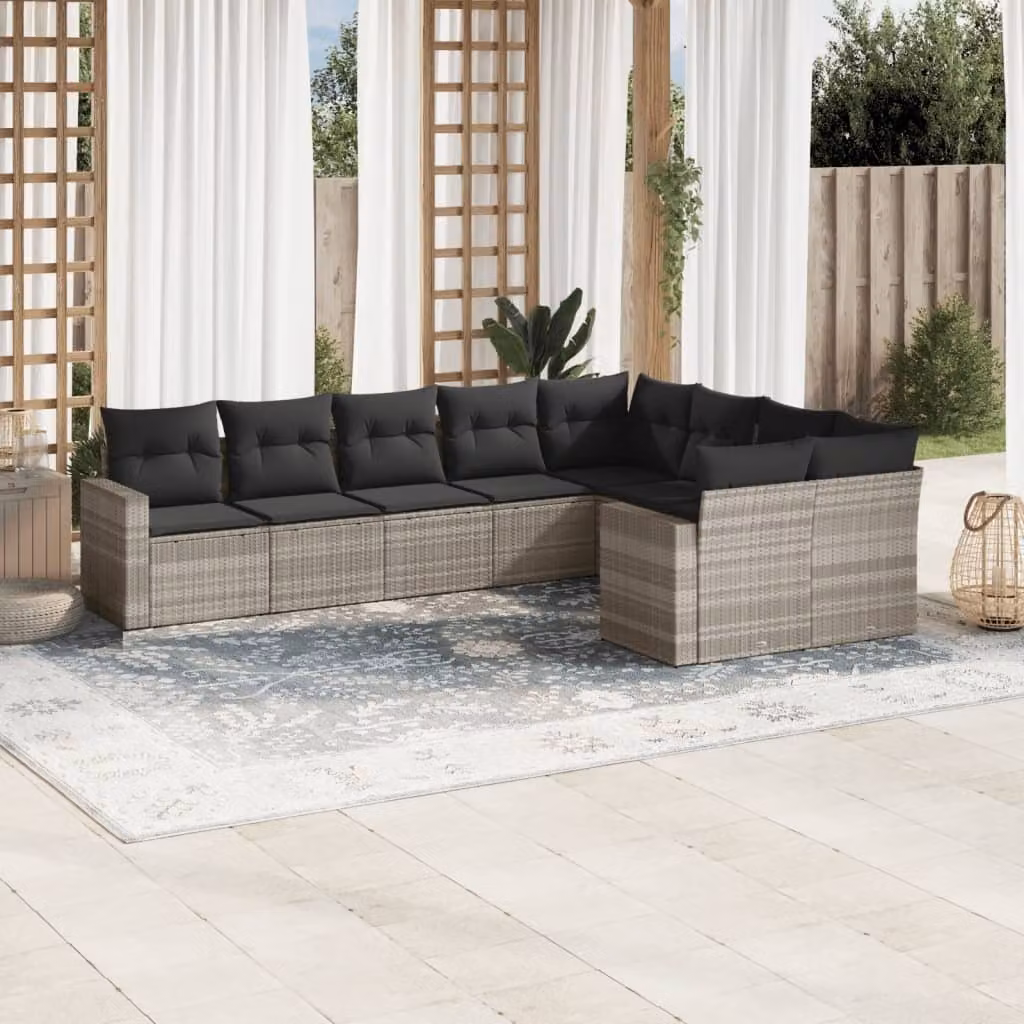 Maison Exclusive - Set Divano da Giardino 9pz con Cuscini Grigio Chiaro Polyrattan