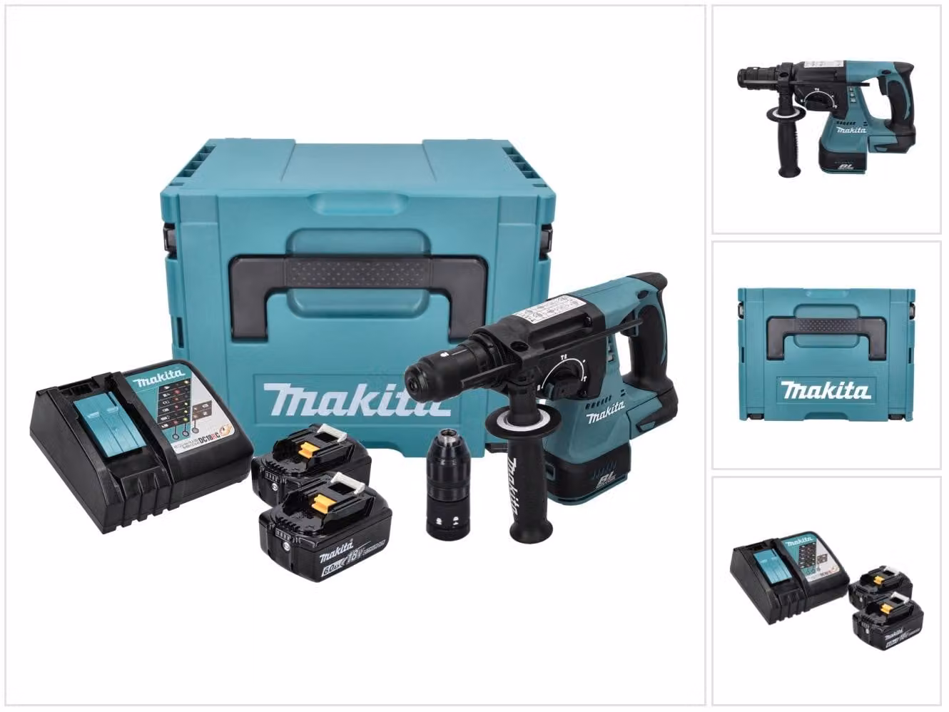 Makita DHR 243 RGJ Martello perforatore a batteria 18 V 2,0 J SDS plus Brushless + 2x batteria 6,0 Ah + caricabatteria + Makpac