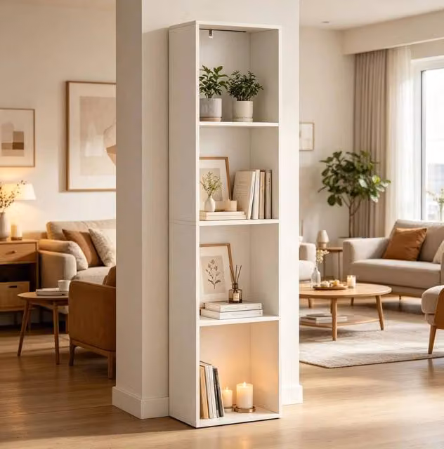 Libreria verticale 40x29x170 cm bianca in truciolare E1, 4 vani con LED RGB