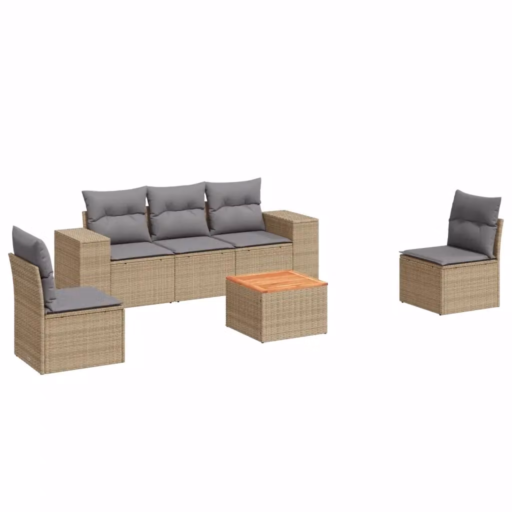 Set Divano da Giardino vidaXL 6 pz con Cuscini Beige e Tavolino in Polyrattan e Acciaio – 2