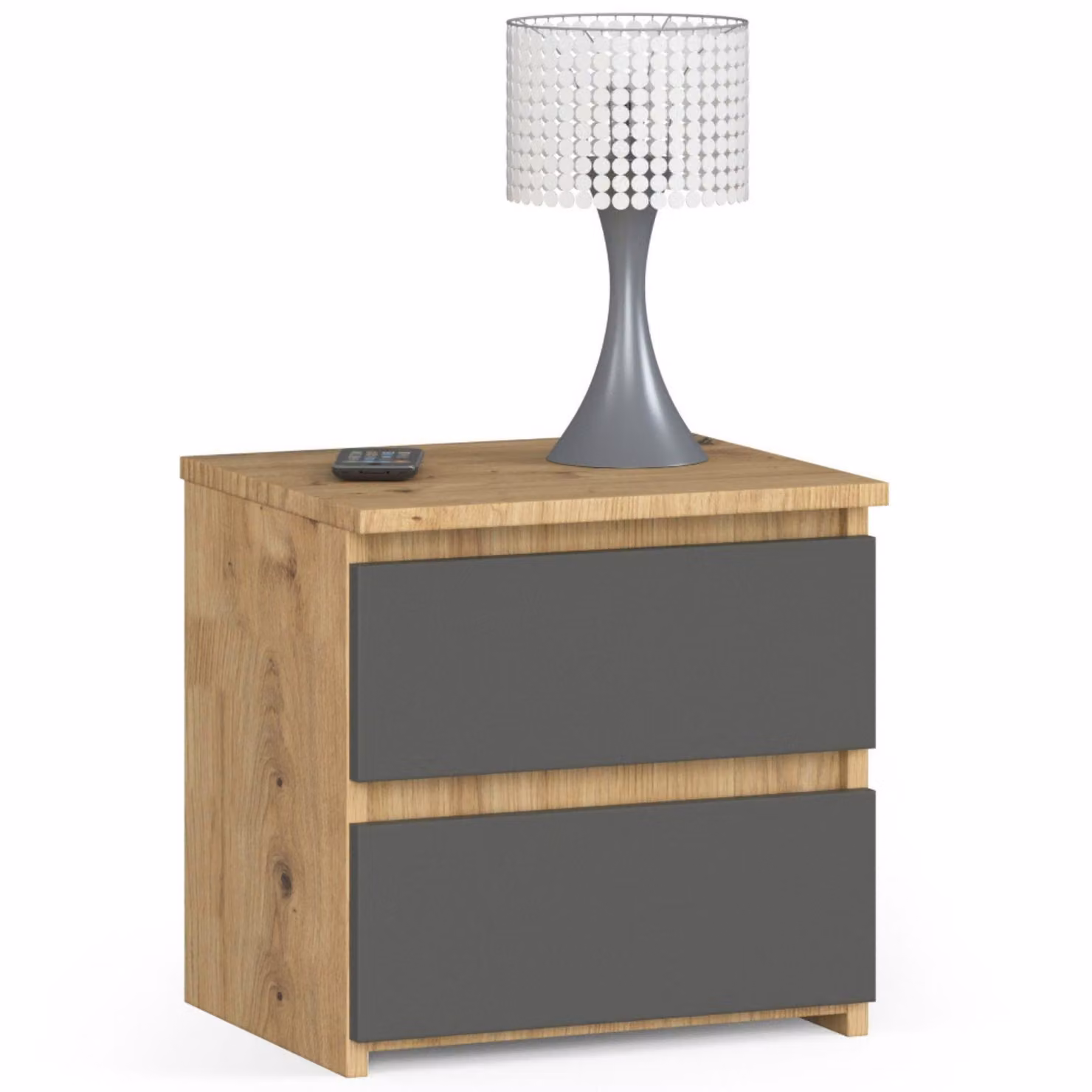 Comodino a 2 cassetti | Comodino con organizer | Comodino a cassetti, larghezza 40 cm, altezza 40 cm | Artisan, rovere grigio, mobile alto, credenza, mobile stretto