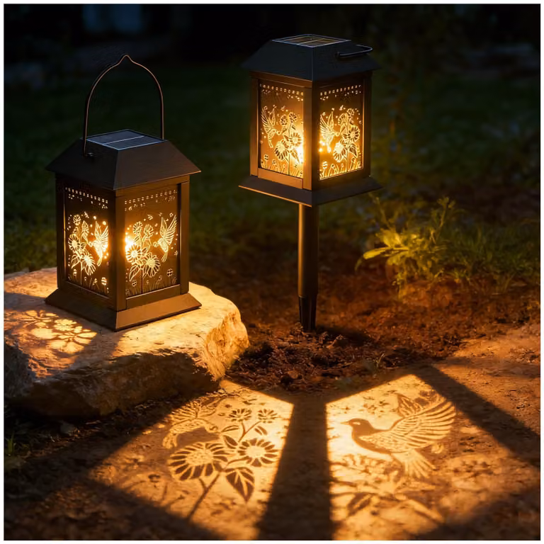 Set di 2 luci solari da esterno, con motivo a colibrì, luce bianco caldo, grado di protezione IP65, con connessione USB-C
