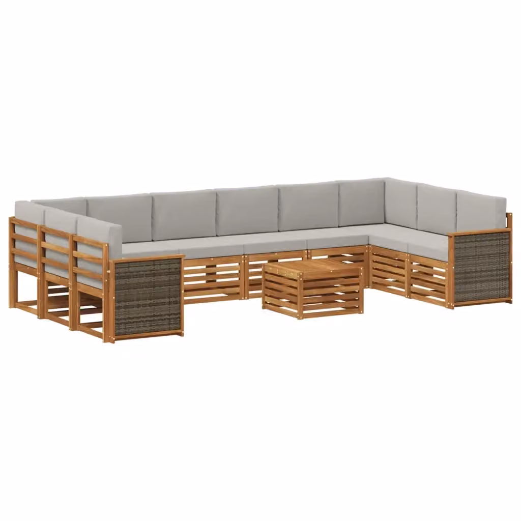 Set di divani da esterno a L con tavolino vidaXL in legno di acacia, beige e grigio – 2