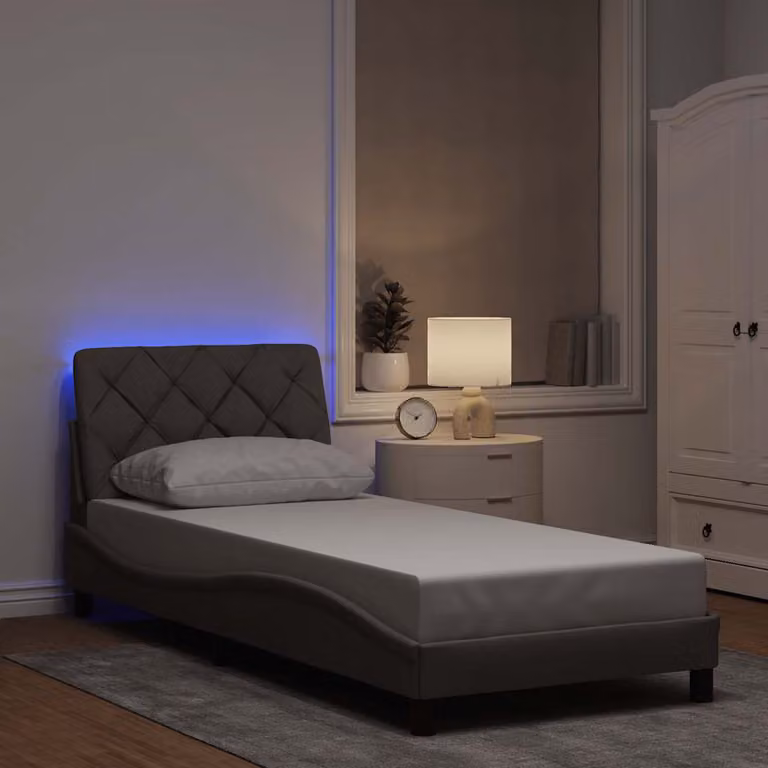 vidaXL Giroletto moderno con illuminazione LED e porta USB, rivestimento in tessuto Tortora, L/P/H: 90 x 200 cm