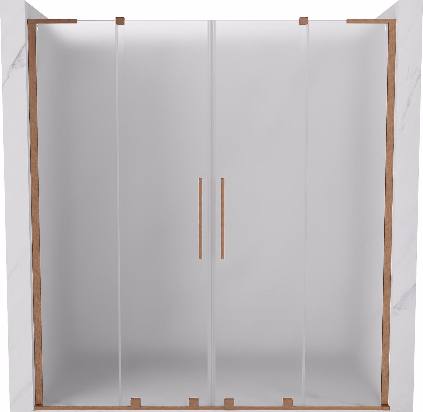 Mexen Velar L Duo porta doccia scorrevole 200 cm, ghiaccio, rame spazzolato - 871-200-003-32-65