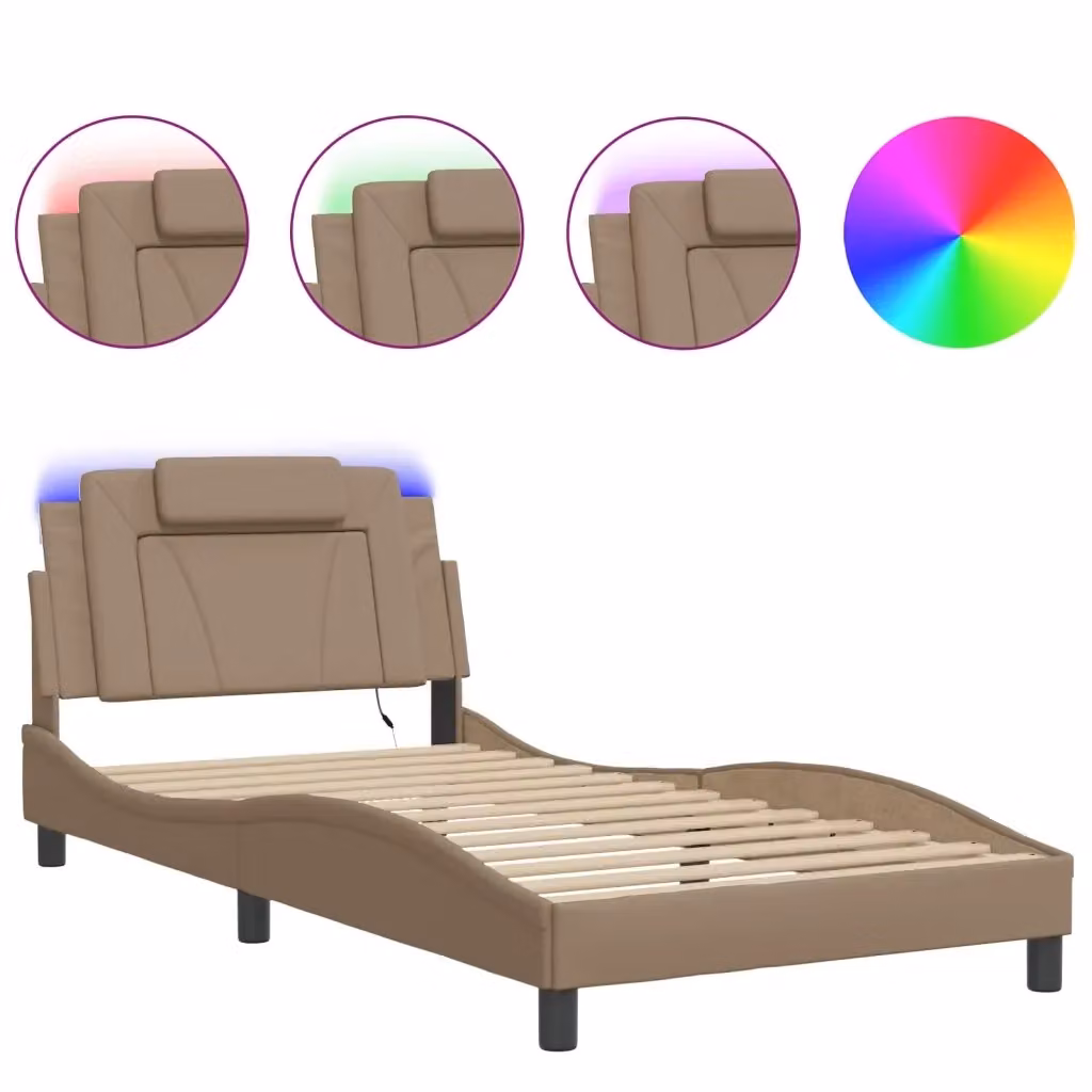 vidaXL Giroletto Viana con LED e porta USB in ecopelle Cappuccino L/P: 100 x 200 cm – 2