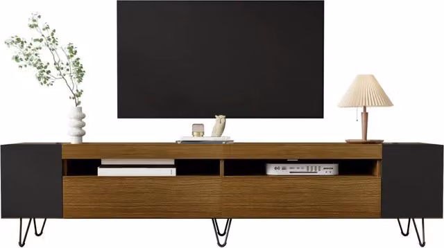 Mobile TV Moderno, Nero e Effetto Legno, Lunghezza 180 cm