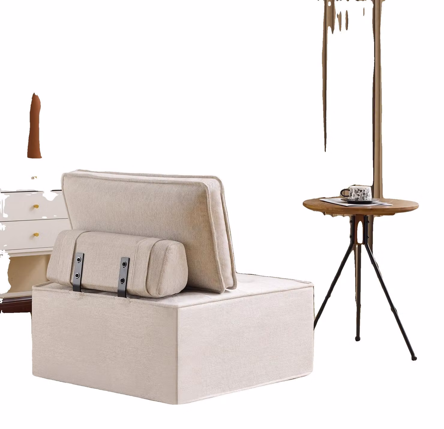 Divano modulare, design compatto, struttura leggera, color beige