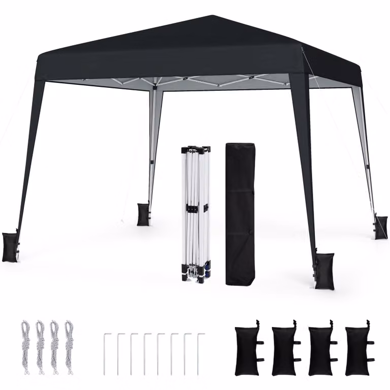 COSTWAY Gazebo pop-up 3x3 m, gazebo pieghevole regolabile in altezza, gazebo da giardino idrorepellente e portatile, tenda da giardino con protezione solare e borsa per il trasporto, nero