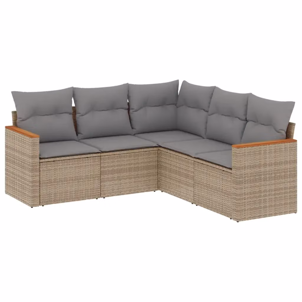 vidaXL Set Divano da Giardino a L in Polyrattan con Cuscini Beige e Struttura in Legno di Acacia – 2
