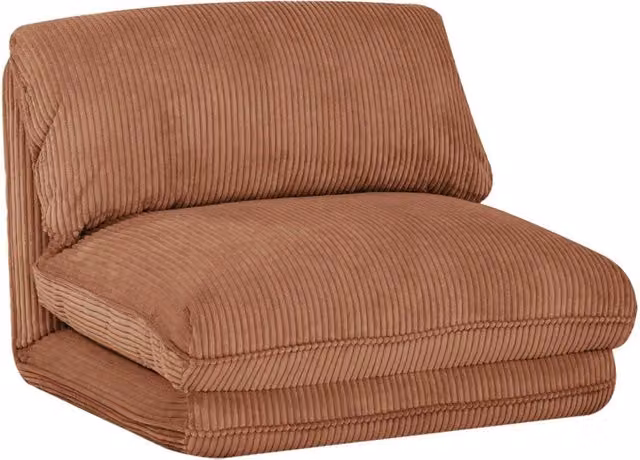 Poltrona letto convertibile Sweeek in velluto a coste con struttura in metallo, colore camel