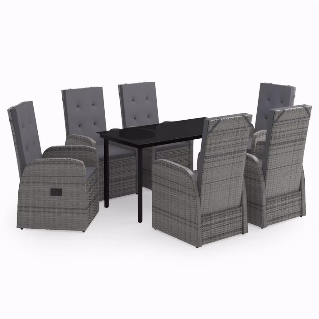 Set da Pranzo da Giardino 7 pz con Cuscini Grigio