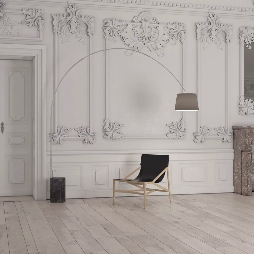 Piantana Contemporanea Turning in Marmo e Metallo con Diffusore Nero e Luce E27 regolabile – 2