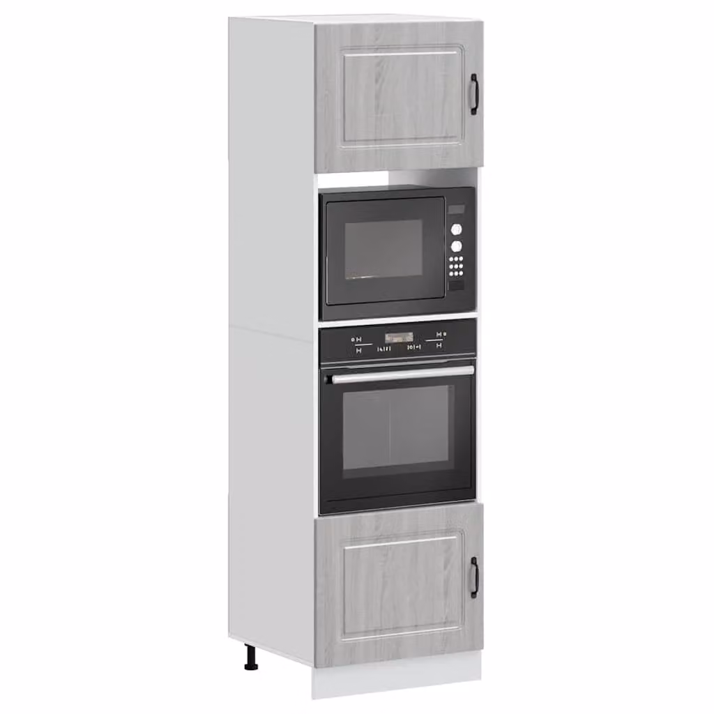 Set di 2 armadi per elettrodomestici vidaXL Kalmar in legno multistrato e MDF, colore grigio Sonoma, design moderno con ante a battente