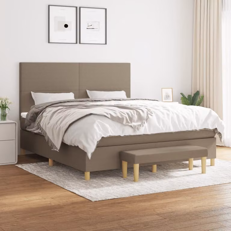 vidaXL Letto Ibrido con Giroletto a Molle e Materasso in Tessuto Beige e Bianco L/P/H: 180 x 200 x 128 cm