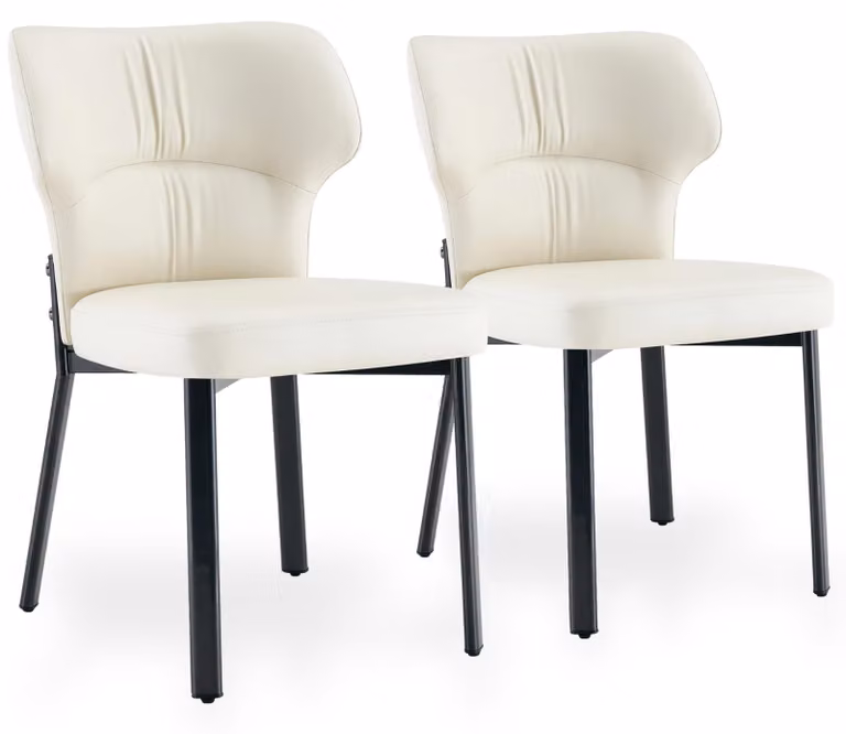 Set di 2 sedie da pranzo in ecopelle, con ampia schienale imbottito curvo e struttura in metallo, colore beige