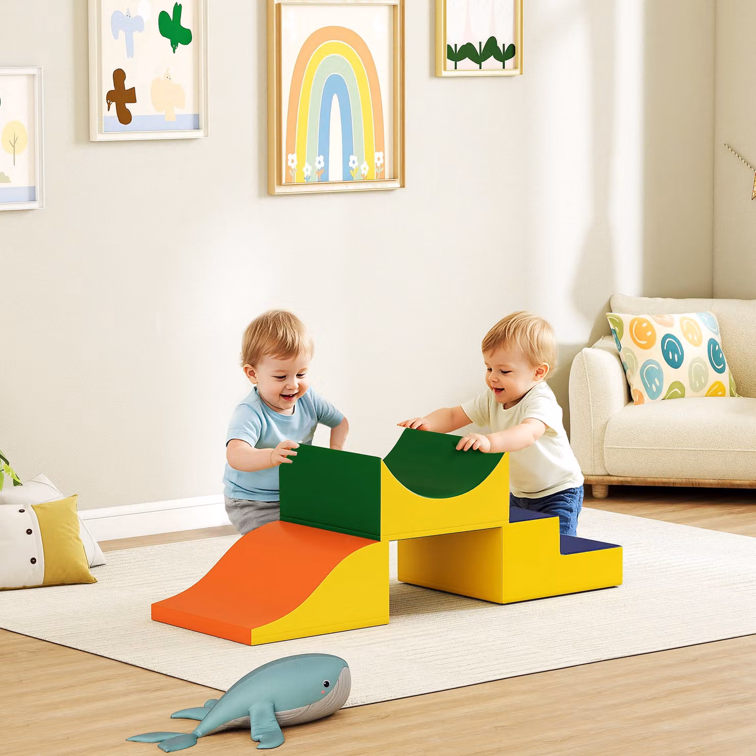 AIYAPLAY Set di 3 Blocchi di Costruzioni Morbidi in Schiuma per Bambini, Giallo, L/P/H: 141 x 45,7 x 20,3 cm – 2