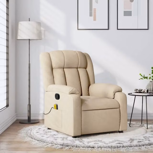 Poltrona relax reclinabile vidaXL in tessuto beige con braccioli e struttura in legno e metallo