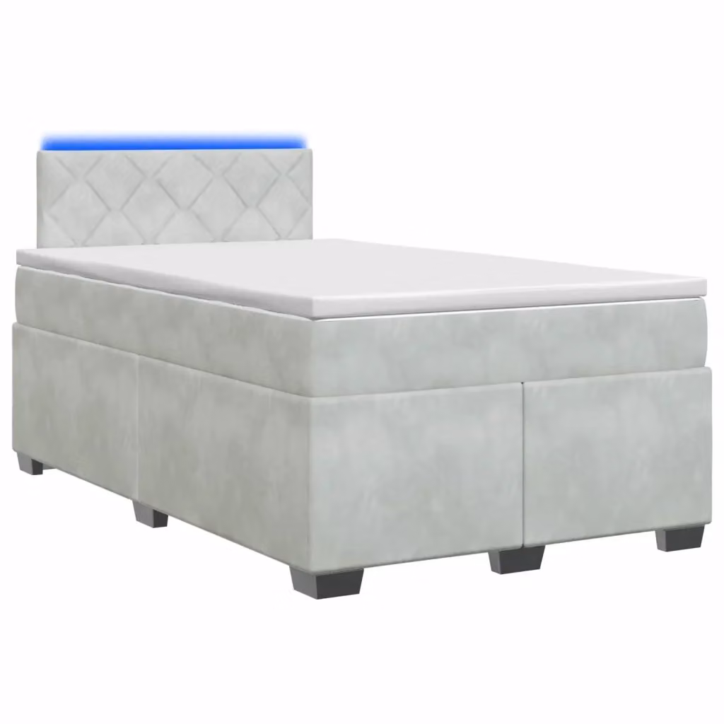 Letto con Box Spring, Materasso a Molle Pocket e Illuminazione LED vidaXL in Velluto Grigio, con Porte USB – 2