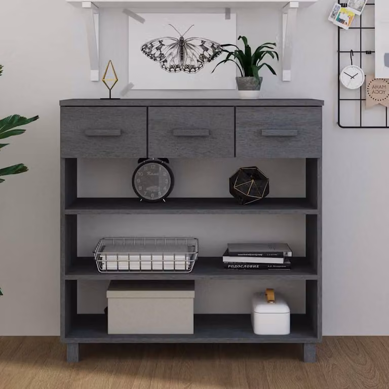 Consolle HAMAR vidaXL Grigio Scuro in Legno Massello di Pino L 90 cm x P 35 cm x H 90 cm