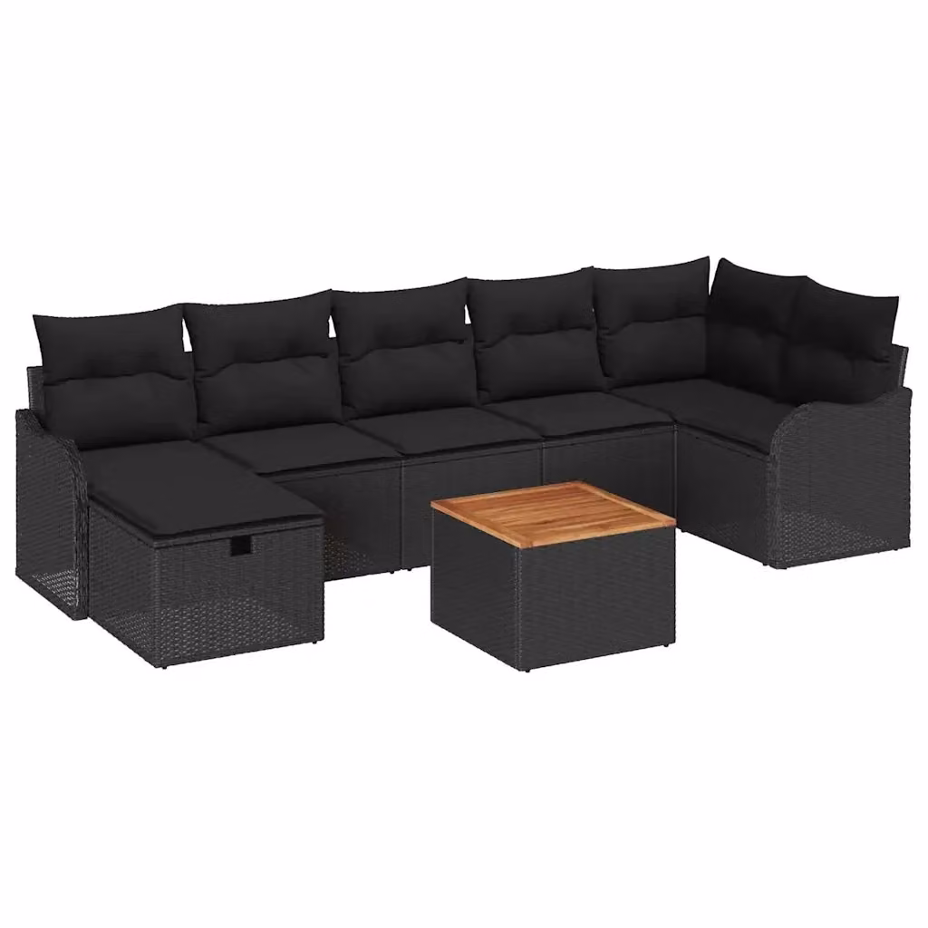 Set Divano da Giardino a L vidaXL in Polyrattan Nero con Cuscini e Tavolino da Esterno 8 Pezzi – 2