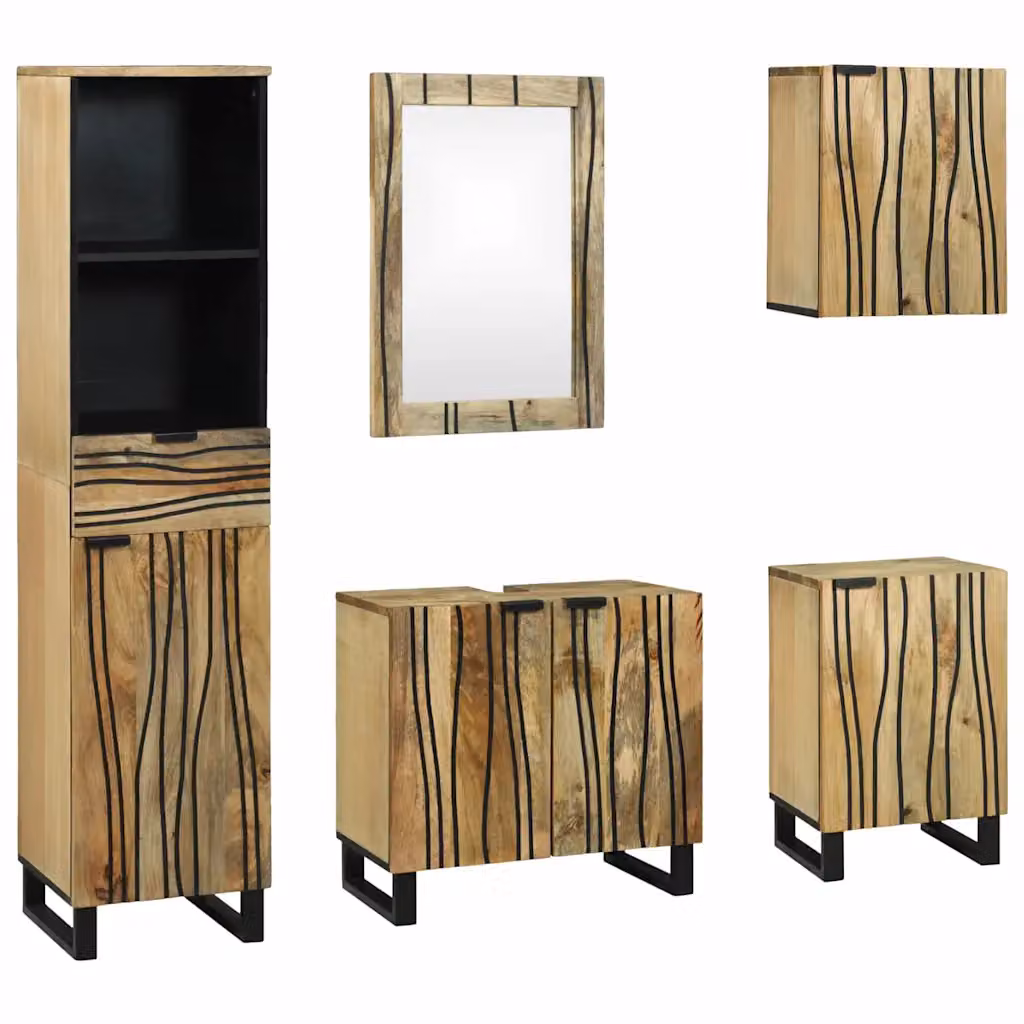 Set di mobili per il bagno vidaXL composto da 5 pezzi in stile minimalista, colore marrone e nero, con L/P/H: 38 x 33 x 160 cm
