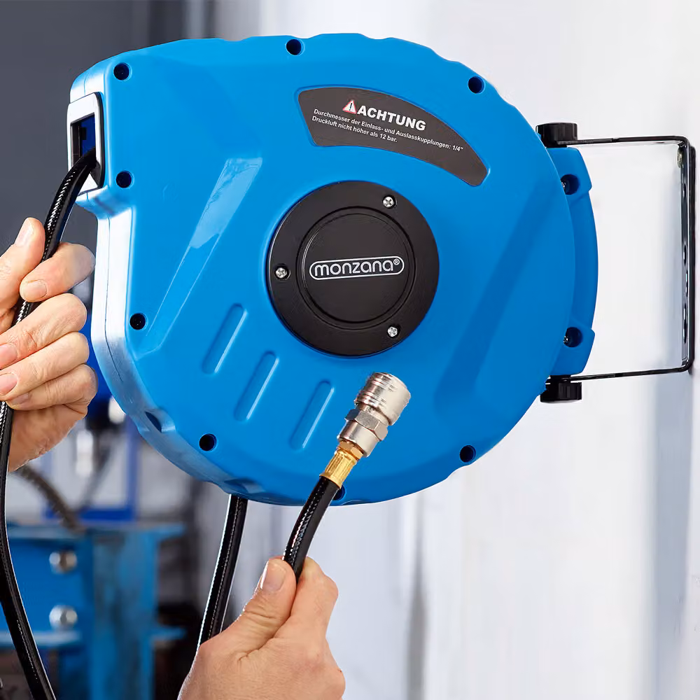 Avvolgitubo per aria compressa Monzana da 10m con ablatore ad aghi blu da parete – 2