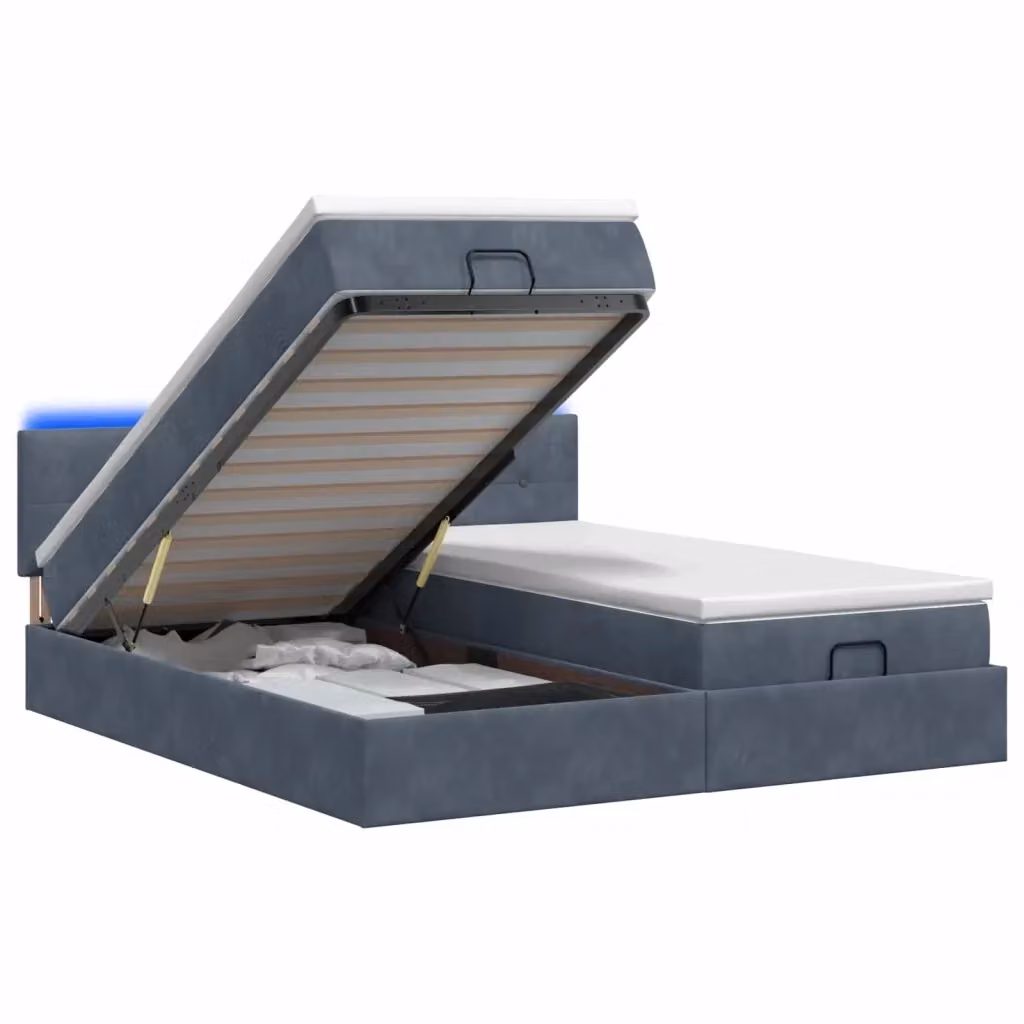 Letto Ottomano con Materasso Ibrido vidaXL in Velluto Grigio e Bianco con Illuminazione LED e Porte USB L/P/H: 160 x 200 x 88 cm – 2