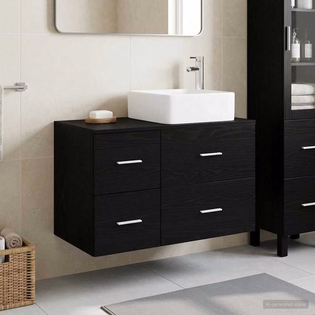 Set di mobili per il bagno moderno vidaXL composto da mobile lavabo e pensile a parete, colore nero opaco