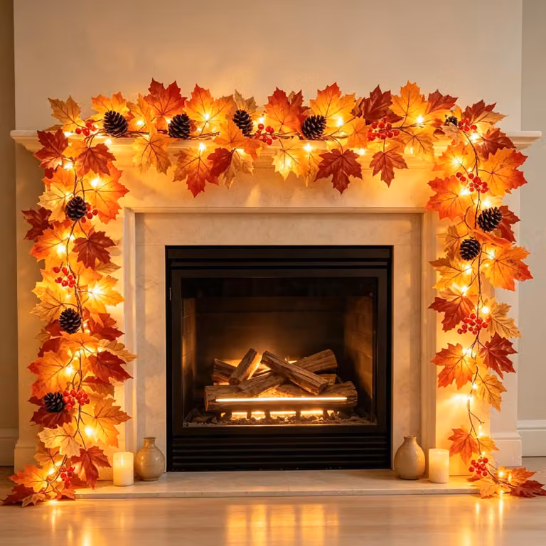 Ghirlanda autunnale, 1,8 metri, 35 LED, foglie di acero artificiali