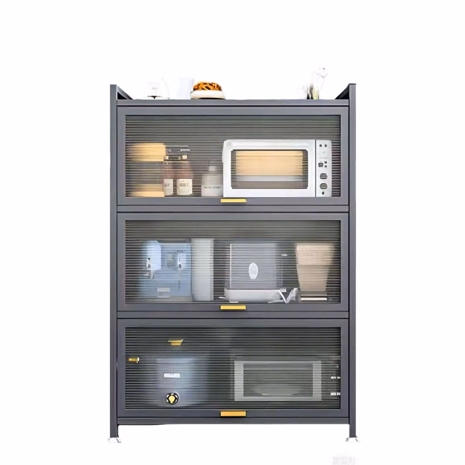 SevenComfort Armadio da cucina alto - Scaffale da cucina a 4 ripiani - Dispensa - Credenza - Mobili base da cucina - Scaffale portaoggetti per soggiorno/cucina Grigio