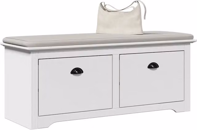 Panca da ingresso vidaXL in stile rustico bianca con seduta in tessuto e struttura in legno e metallo L: 114 cm, P: 40 cm, H: 45 cm