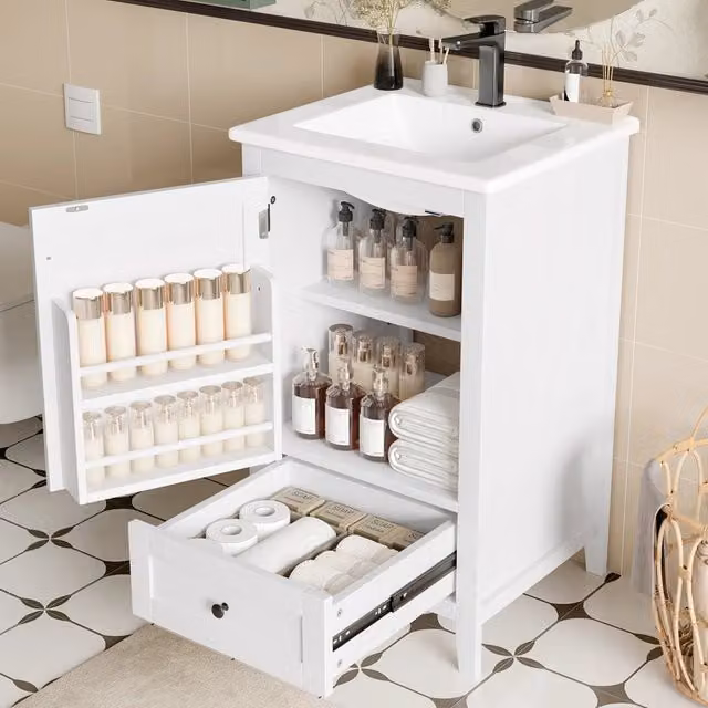 Mobile bagno REDOM moderno con lavabo in ceramica, bianco e nero, in MDF con ante a battente e ripiani interni, L: 51 cm, P: 46 cm, H: 85 cm