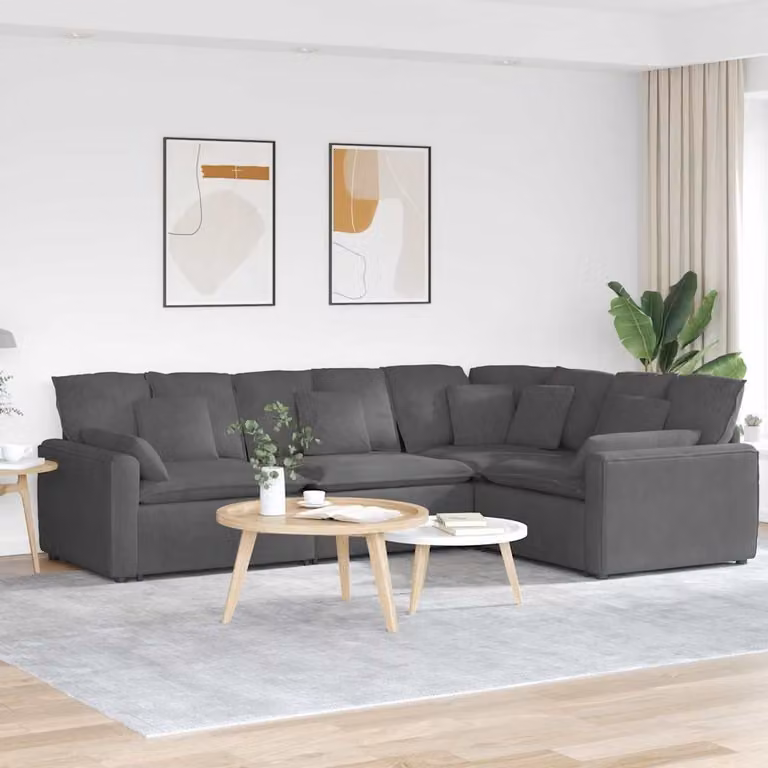 vidaXL Divano Modulare a L in Velluto Grigio con Cuscini e Struttura in Metallo e Legno