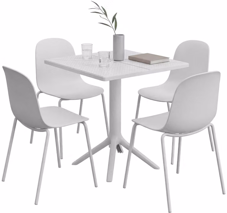 Set di mobili da giardino Nerra con 4 sedie | Colore: Bianco | Dimensioni: 166x162x85 cm