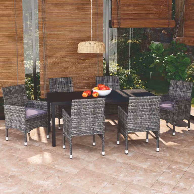 Maison Exclusive - Set da pranzo da giardino 7 pezzi con cuscini in polyrattan grigio
