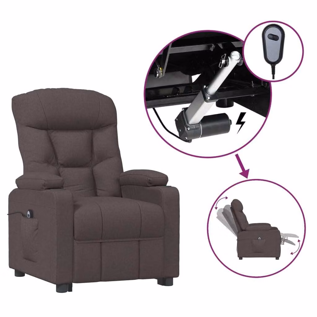 Recliner elettrico in tessuto marrone scuro