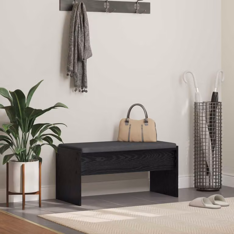 Panca per ingresso con scarpiera vidaXL in rovere e nero con cuscino L 83 x P 38 x H 40 cm