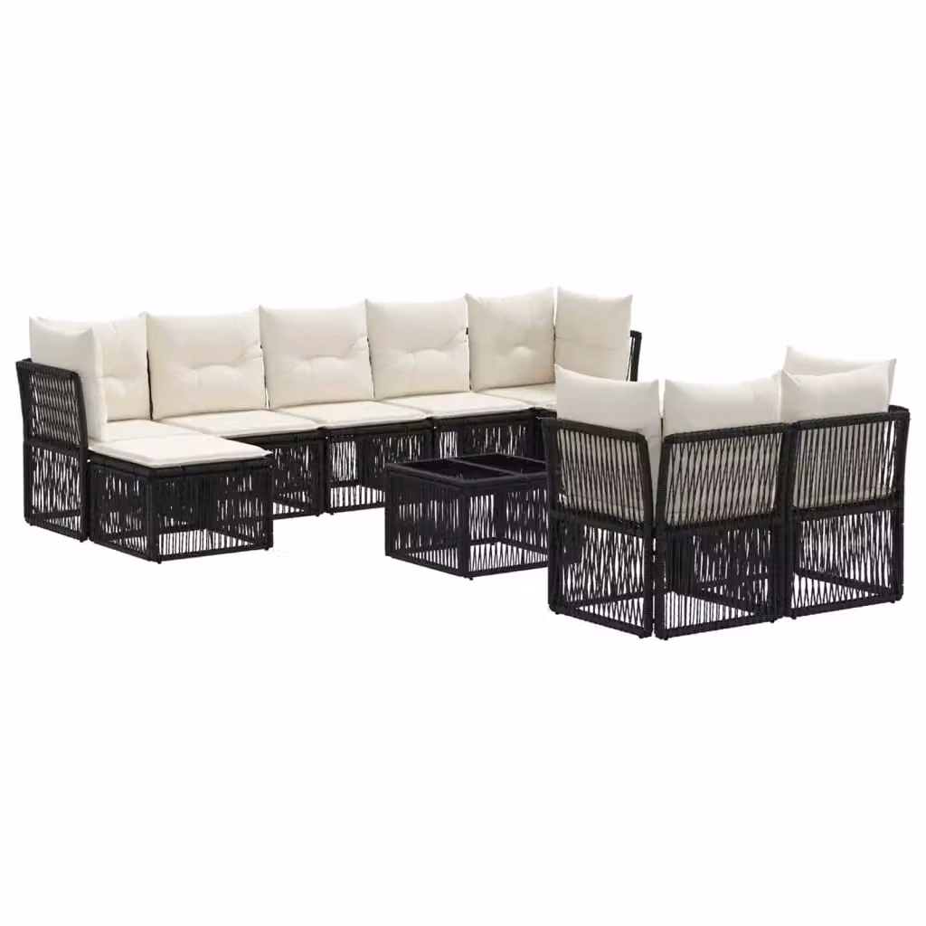 Set Divano da Giardino Moderno vidaXL in Polyrattan Nero con Elementi Angolari, Tavolino e Ottoman – 2