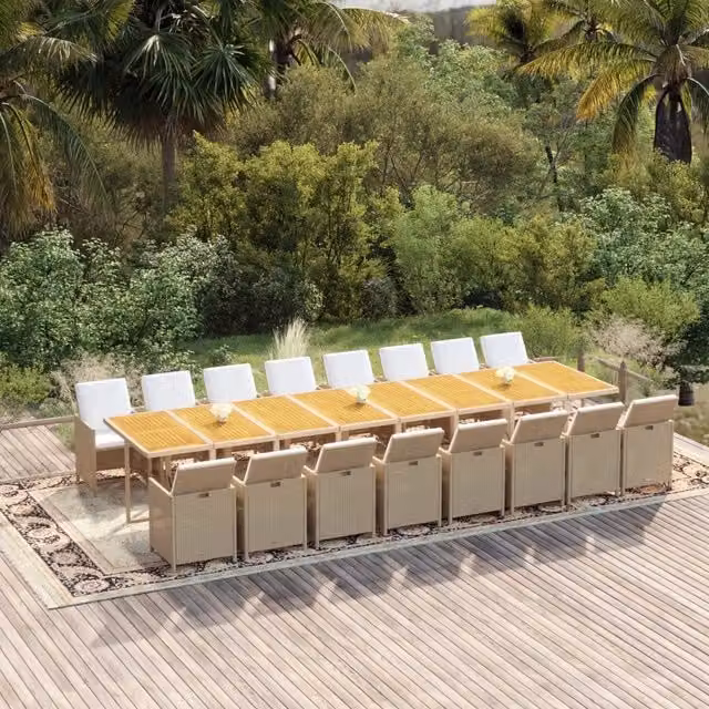 Set da pranzo da giardino vidaXL in legno di acacia e polyrattan con cuscini beige e bianchi – 1