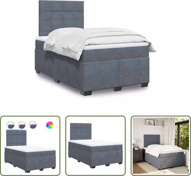 The Living Store Letto a molle con materasso grigio scuro 120x190 cm in velluto