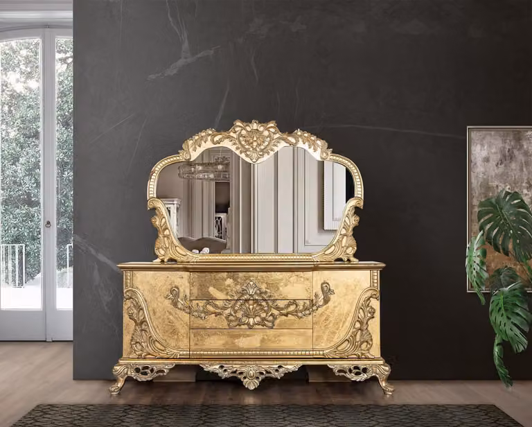 Set Kommode Spiegel Garnitur Kommoden Holz Gruppe Sideboard Möbel Barock