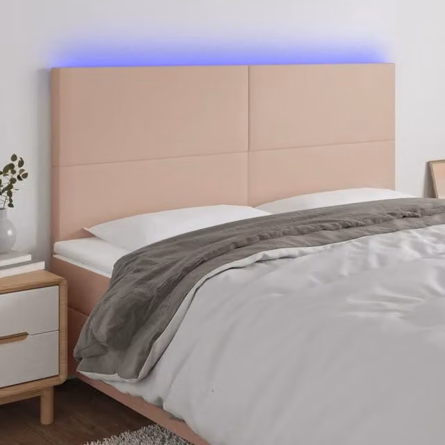 Testiera a LED-Testata con LED Cappuccino 160x5x118/128 cm in Similpelle